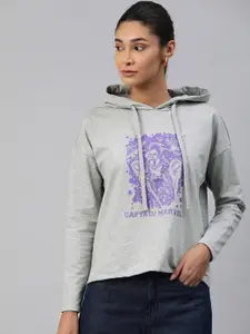 Van Heusen Woman Women Grey Melange Printed Hooded Sweatshirt
