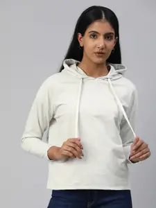 Van Heusen Woman Grey Solid Hooded Pullover Sweatshirt