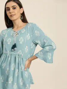 all about you Women  Blue & White Printed Kurti