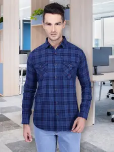 Kuons Avenue Men Blue Smart Slim Fit Checked Casual Shirt