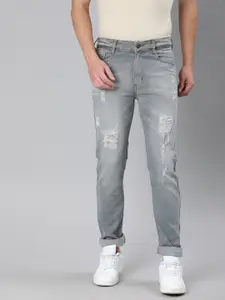 Urbano Fashion Men Grey Slim Fit Mid-Rise Highly Distressed Stretchable Jeans