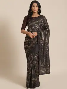 Saree mall Black & Golden Floral Printed Saree