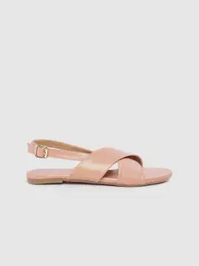 The Roadster Lifestyle Co Women Peach-Coloured Solid Criss-Cross Detail Open Toe Flats