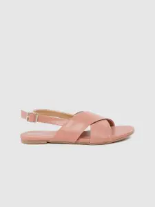The Roadster Lifestyle Co Women Dusty Pink Solid Criss-Cross Detail Open Toe Flats