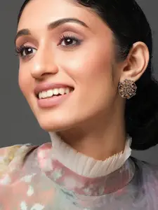 Rubans Silver-Plated & Yellow Handcrafted Floral Studs