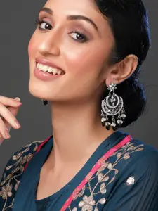 Rubans Silver-Plated & Black Circular Chandbalis