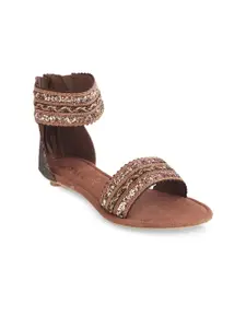 Catwalk Women Brown Embellished High-Top Open Toe Flats