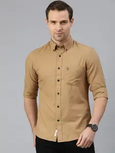 U.S. Polo Assn. Men Khaki Brown Tailored Fit Solid Casual Shirt