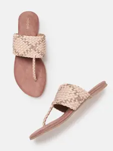 Mochi Women Woven Design Shimmery Ethnic Open Toe Flats