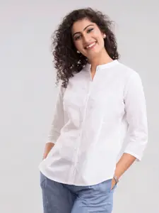 FableStreet Women White Regular Fit Solid Casual Shirt