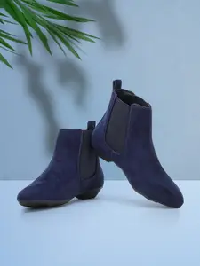 Bruno Manetti Women Navy Blue Solid Heeled Boots