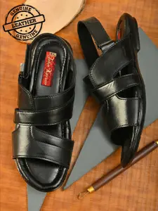John Karsun Men Black Leather Sandals