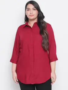Amydus Women Plus Size Red Slim Fit Solid Casual Shirt