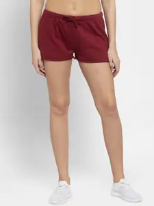 DOOR74 Women Maroon Solid Regular Fit Sports Shorts