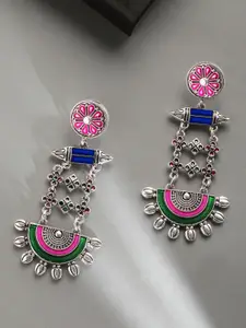 Rubans Silver-Toned & Multicoloured Contemporary Drop Earrings