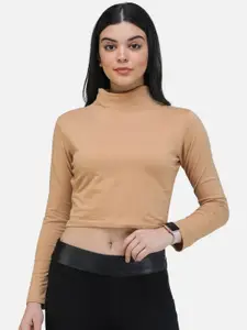 SCORPIUS Women Beige Solid Fitted Top