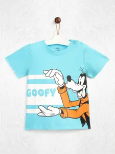 YK Disney Infant Boys Blue  White Goofy Print Round Neck Pure Cotton T-shirt