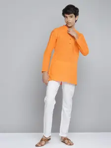 YK Boys Orange & White Pure Cotton Solid Kurta with Pyjamas