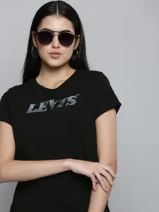 Levis Women Black Typography Printed Pure Cotton Casual T-shirt