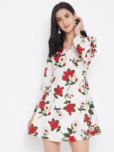 Berrylush Women White Printed Fit and Flare Dress