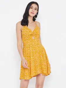 Berrylush Women Yellow Printed Fit and Flare Dress