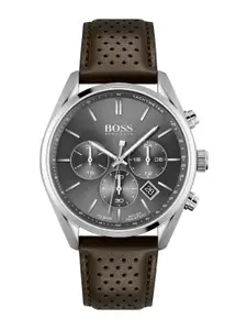 Hugo Boss Men Brown & Black Chronograph Leather Watch 1513815