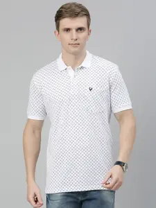 Allen Solly Men White  Blue Printed Polo Collar Pure Cotton T-shirt