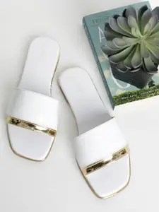 Vishudh Women White Solid Open Toe Flats