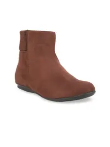 Bruno Manetti Women Brown Solid Suede Mid-Top Flat Boots