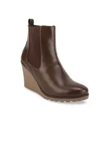 Bruno Manetti Women Brown Solid Heeled Boots