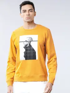 LOCOMOTIVE Men Mustard Yellow Printed Sweatshirt