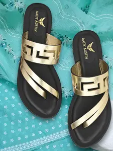AADY AUSTIN Women Gold-Toned Solid Open Toe Flats