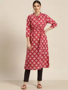 Moda Rapido Pink & Beige Pure Cotton Ethnic Motifs Print A-Line Kurta