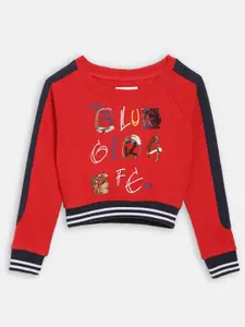 Blue Giraffe Girls Red Printed Sweatshirt