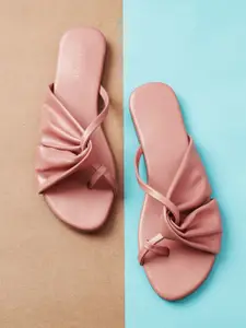 Vishudh Women Peach-Coloured Solid Open Toe Flats