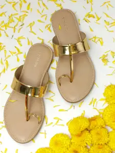 Vishudh Women Gold-Toned Solid One Toe Flats