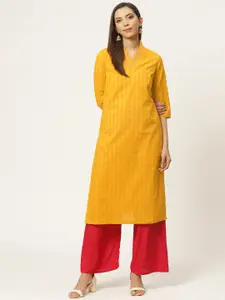 ZIZO By Namrata Bajaj Women Mustard Yellow Pure Cotton Self-Checked Straight Kurta