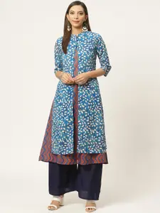 ZIZO By Namrata Bajaj Women Blue & Orange Pure Cotton Printed Layered A-Line Kurta