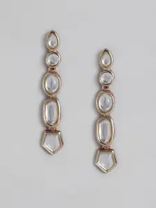Estele Gold-Plated & White Kundan Contemporary Drop Earrings