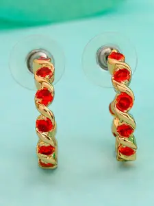 Estele Orange & Gold-Toned Contemporary Drop Earrings