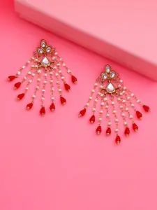 Estele Red & Gold-Toned Contemporary Drop Earrings