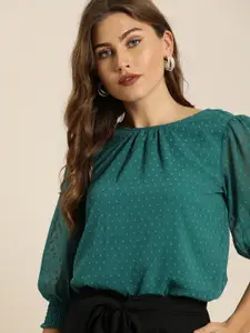 all about you Green Dobby Self Design Top