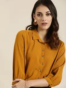 all about you Women Mustard Stretchable Casual Shirt