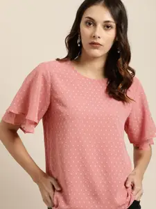 all about you Women Pink Self Design Regular Top