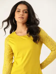all about you Yellow Lace Sleeves Regular Top