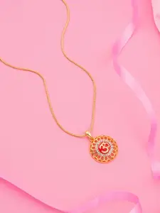 Estele Gold-Plated Red Enamel Stone-Studded Om Motif Handcrafted  Necklace