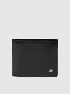 Louis Philippe Men Black Solid Leather Two Fold Wallet