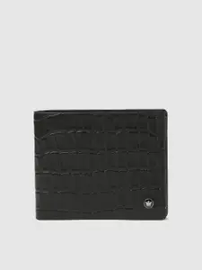 Louis Philippe Men Black Textured Leather Two Fold Wallet