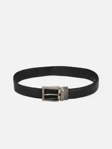 Louis Philippe Men Black Basket Weave Textured Reversible Leather Belt