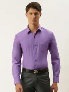 English Navy Men Purple Slim Fit Solid Formal Shirt